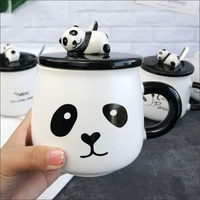 panda three dimensional ceramic coffee cup with lid spoon creative cute cartoon big belly girl cup breakfast milk drink gift