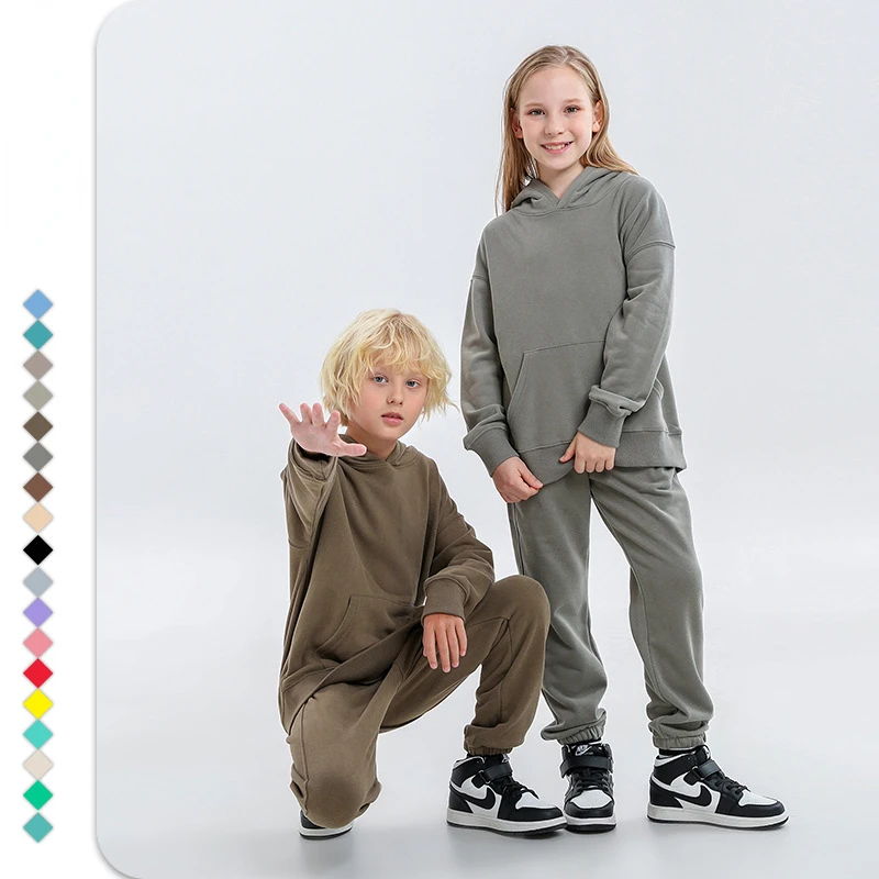 Boys Hoodie Clothing Sets Autumn Cotton Girls Tracksuit Solid Casual Children's Clothing 12 13 Year Teen Kids School Sports Suit