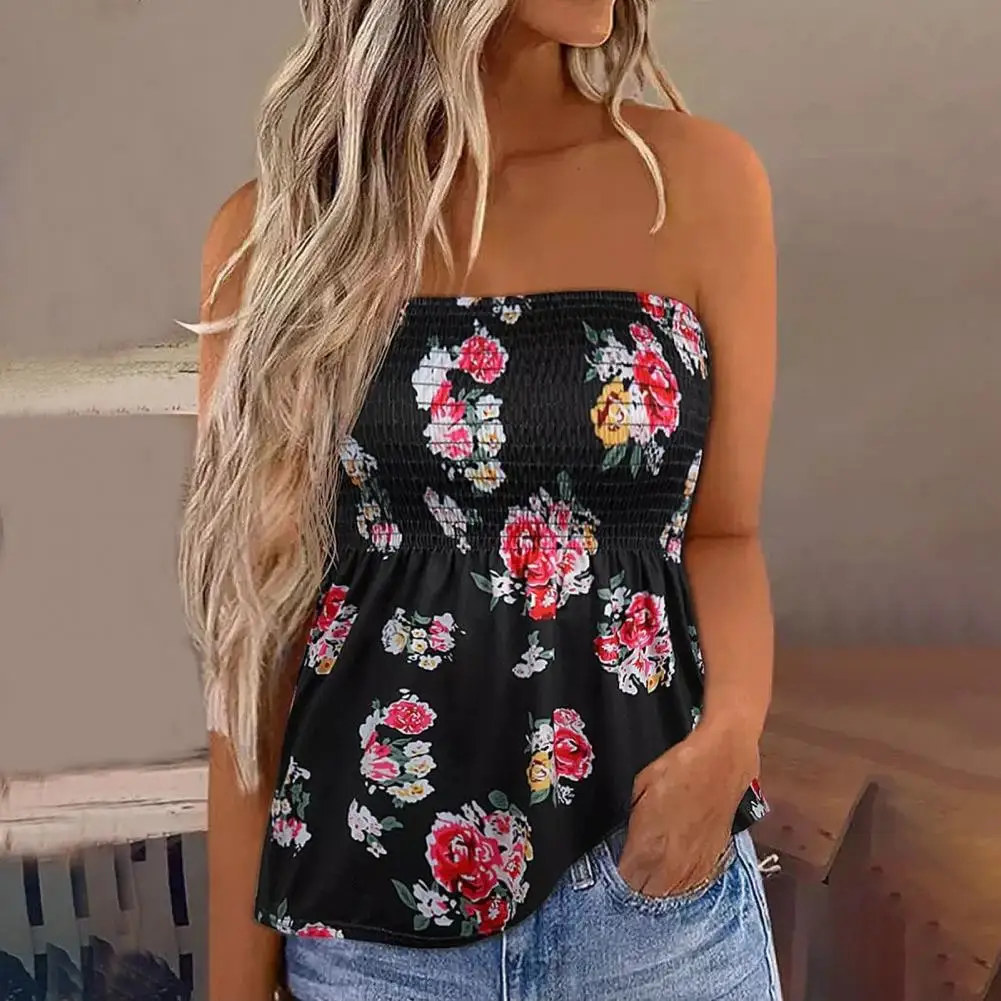 

Sexy Tube Top Floral Print Off Shoulder Blouse Women Flower Pattern Low Cut Vest Summer Elastic Tank Sleeveless Corset T-Shirt