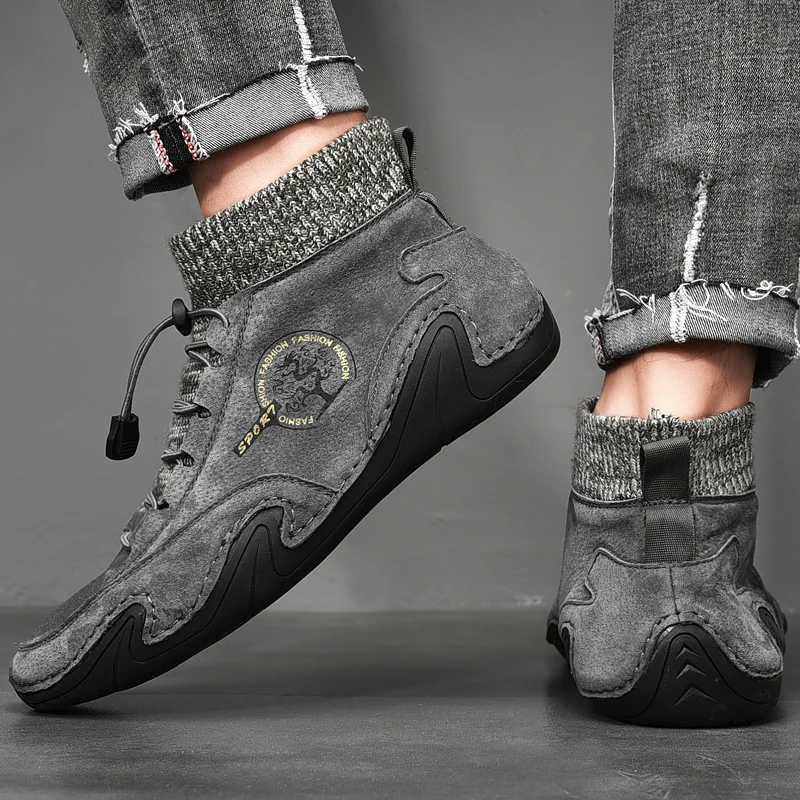 Men Casual Sneakers PU Running Shoes Flats Comfortable Slip-on Walking Footwear Sewing Thread Breathable Wear-resisitant