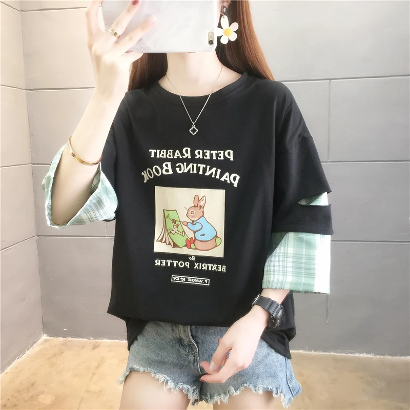 Футболка женская клетчатая в стиле пэчворк