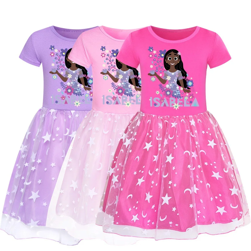 

Summer Girls Tutu Dress New Movie Encanto Princess Lace Costume Clothing Tshirts Dress Kids Birthday Gift Party Dress