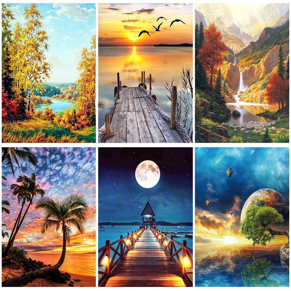 

Miaodu Diamond Painting 5D Moon Sea Handmade Mosaic Landscape Cross Stitch Kits Scenery Needlework Home Decoration Gift