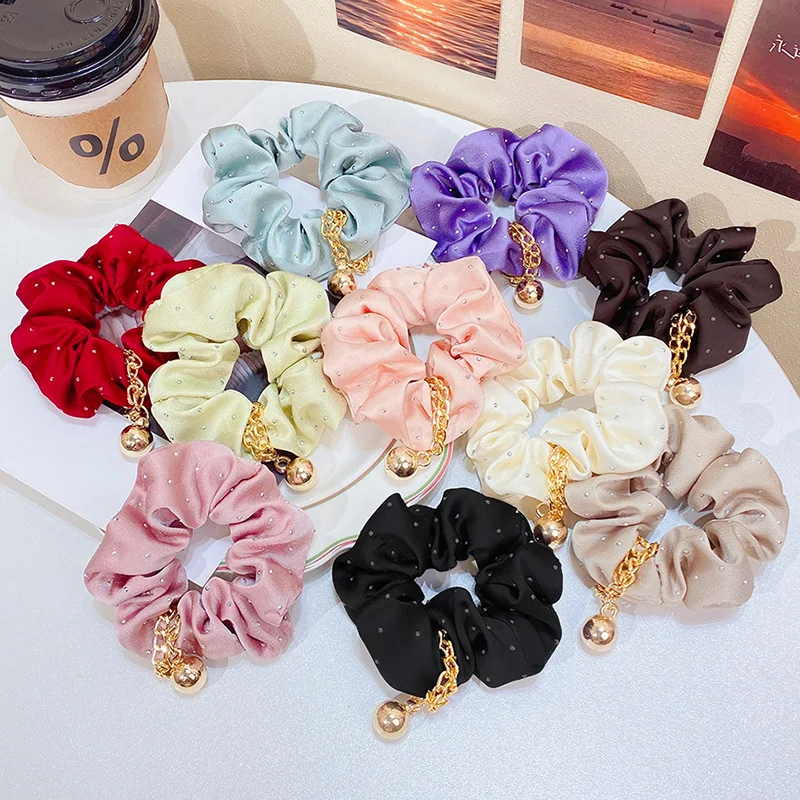 

Women Elegant Solid Colors Ball Pendant Folds Elastic Hair Bands Sweet Ponytail Hair Decorate Hair Ties Fashion Hair Accessories