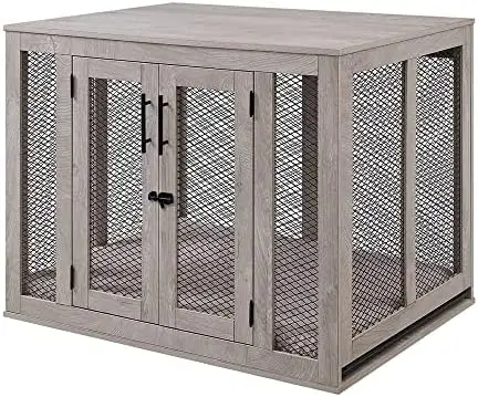 

Стильный ящик для собак с подушкой и подносом, сетчатые питомники для собак с двумя дверцами, накладной столик для собак, внутренний ящик среднего и большого размера