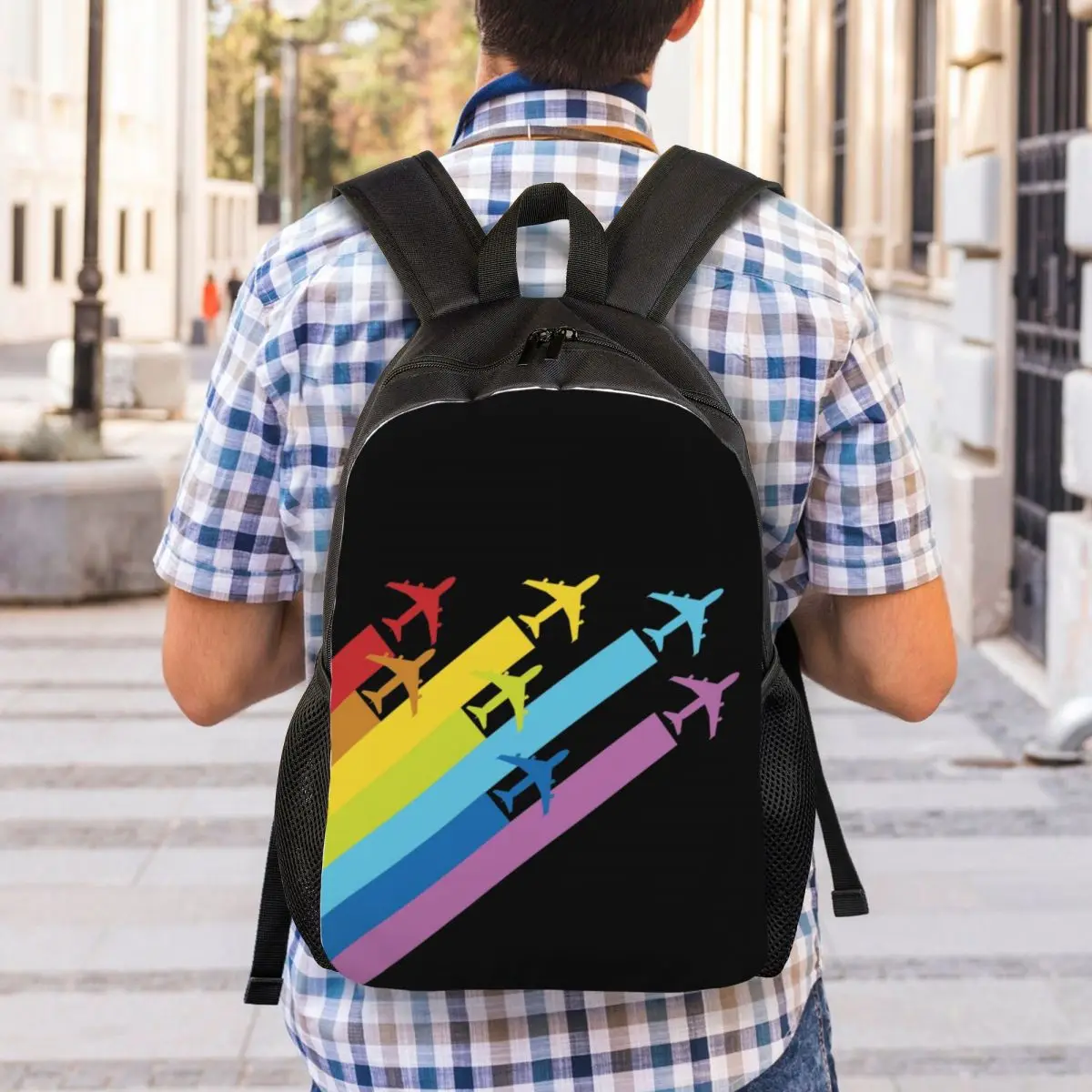 Рюкзак унисекс для ноутбука с радужными самолетами и дорожками