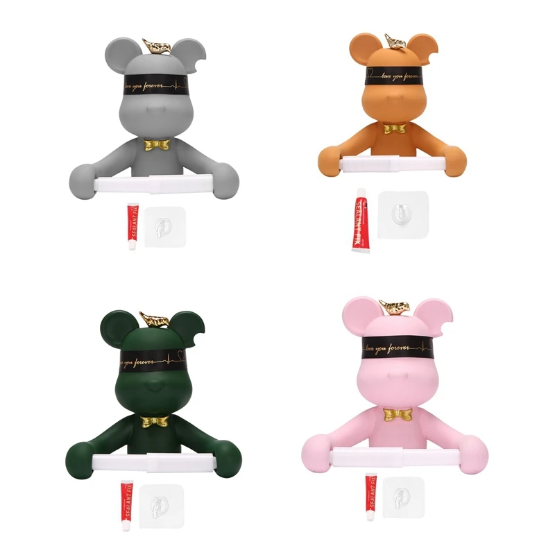 

Nordic Creative Bear Resin Home Kitchen Bathroom Wall Hanging Free Punch Multi-Function Paper Towel Rack