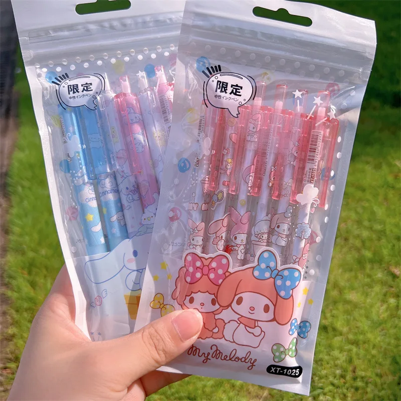 

Wholesale 6/PCS Set Kawaii Sanrio Pen Cartoon Anime Stationery Kuromi My Melody Cinnamoroll 0.5MM Black Student Use Kids Gift