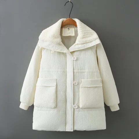 Женская пуховая хлопковая парка больших размеров, зимняя свободная модная теплая хлопковая стеганая куртка с большим карманом и воротником 276