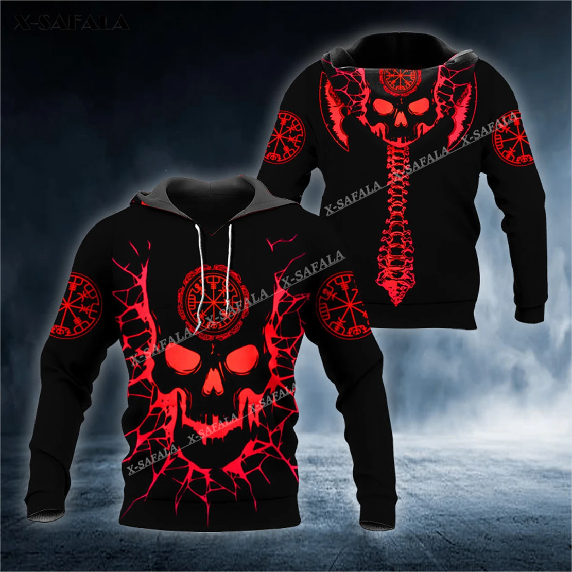 

X-SAFALA Red Viking Compass Flame Skull 3D Print Zipper Hoodie Men Pullover Sweatshirt Hooded Jersey Tracksuits Outwear Coat