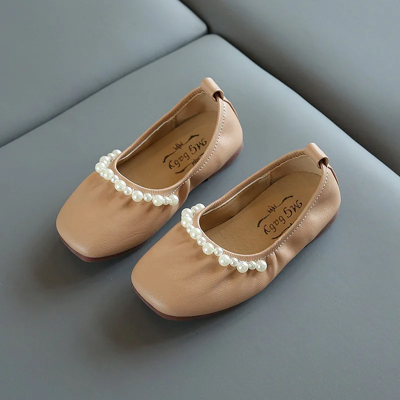 

Autumn Girls Leather Shoes Fashion Solid Color Pearl Baby Girl Shoes Flat Heels Kids Dress Shoes Soft Bottom Toddler Shoes Girl
