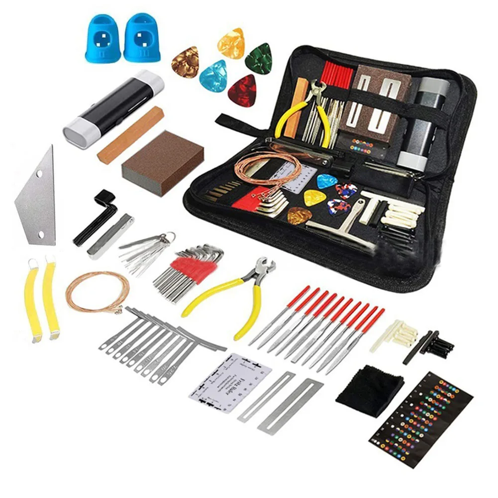 

77Pcs Guitar Care Guitar Repairing Maintenance Tool Kit Guitar Cleaning Tool Gringding Sponge String Ruler Griding Stone Bridge