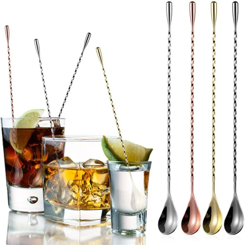 

30cm Spiral Long Handle Stainless Steel Bar Spoon Cocktail Drink Stirring Spoon Muddler Stirrer Whisky Mixing Rod Bartender Tool