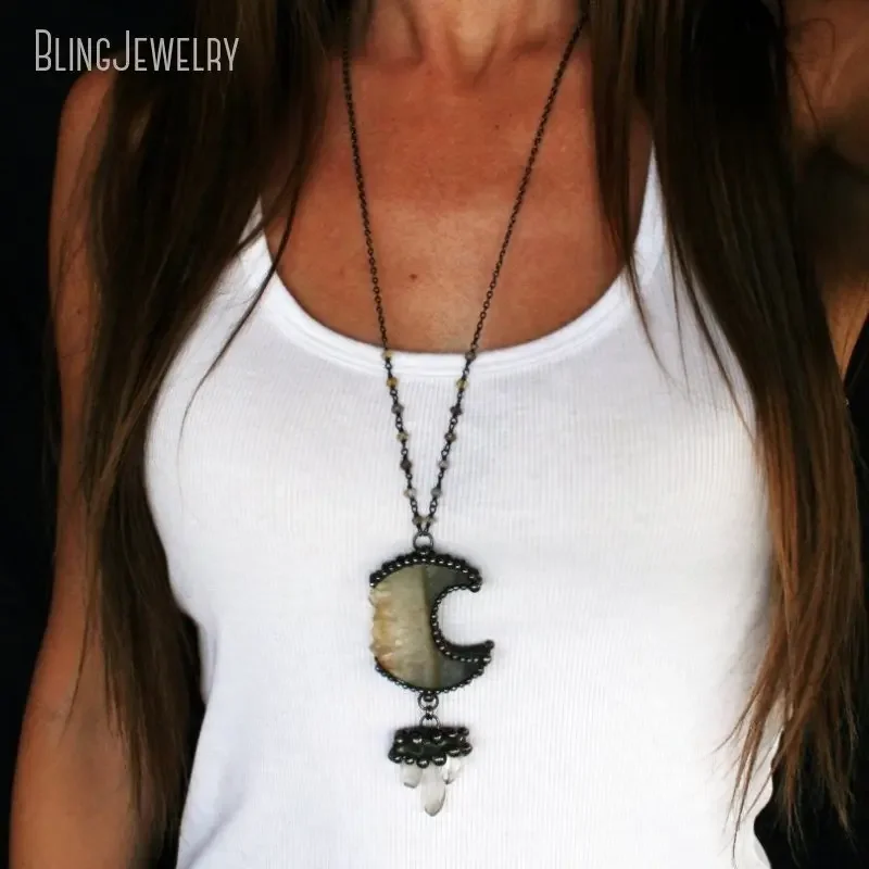 10 шт. кулон в виде полумесяца ведьмы Викки цитрина ожерелье с кристаллами