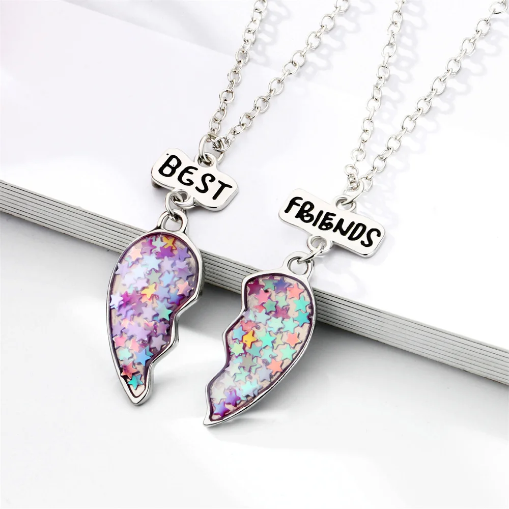 

Delicate Sequin Star Heart Shaped Magnet Necklace for Women Girls Exquisite Best Friends Pendants Clavicle Chain Jewelry Gifts