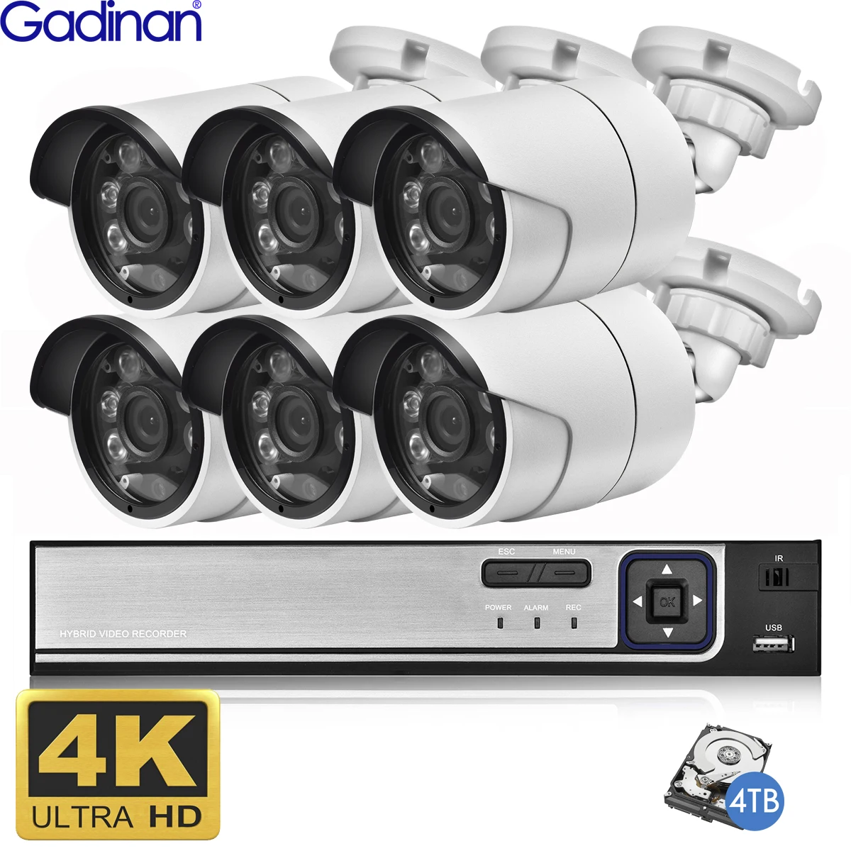 

Gadinan 8MP Security Camera System 4K POE NVR Outdoor Bullet Metal Audio Video Surveillance Kit Home IP CCTV Camera Set XMEye