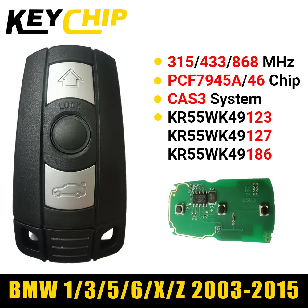 

Дистанционный ключ KeyChip KR55WK49127 PCF7945A 46Chip CAS3 System 315/433/868 МГц для BMW X5/X6/Z4 1/3/5/6 Series 2003-2015