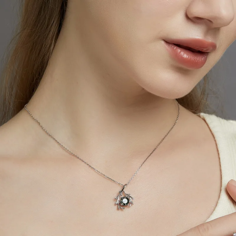 Ожерелье из стерлингового серебра 925 пробы с натуральным моховым агатом 7*7 мм для