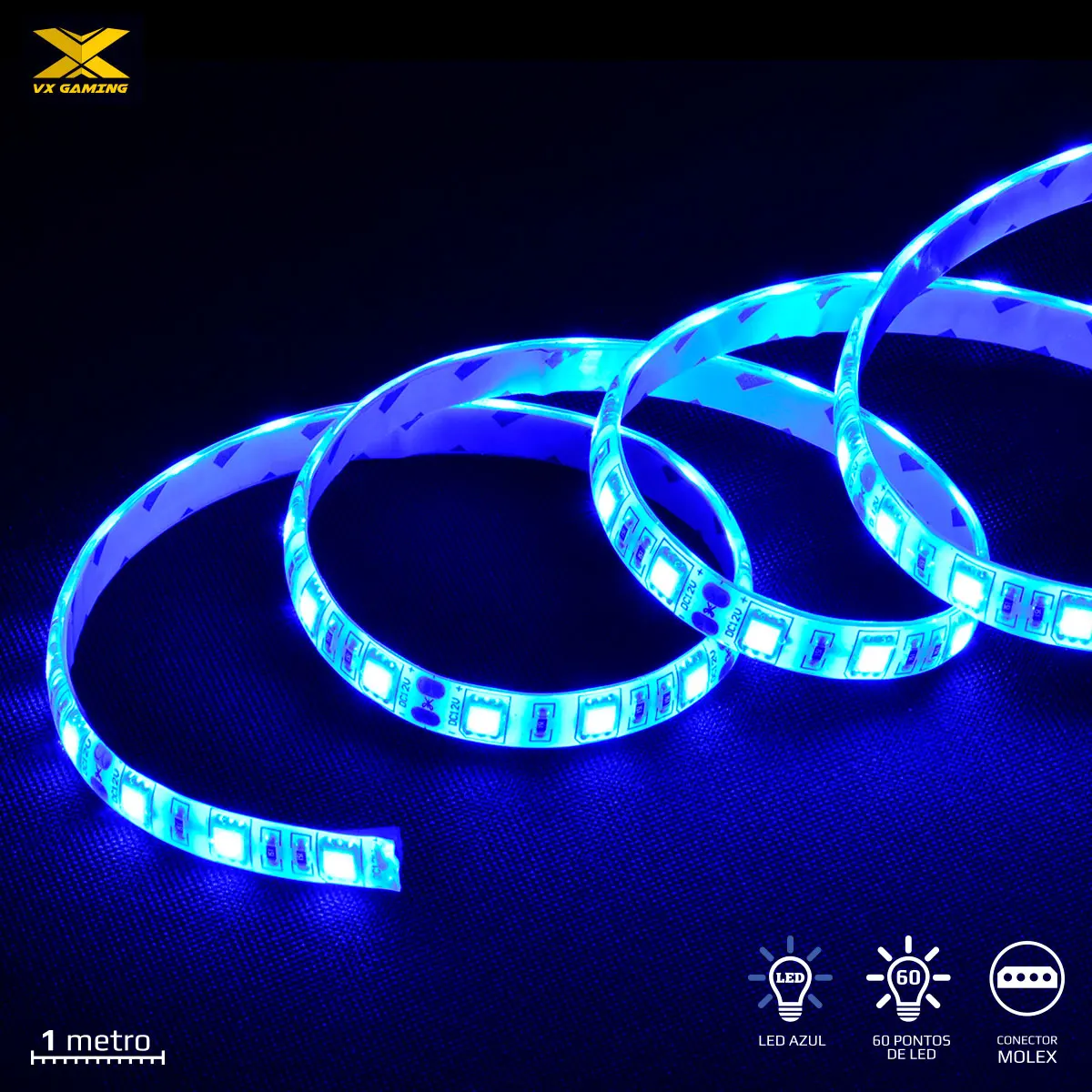 

BLUE VX GAMING LED TAPE WITH MOLEX CONNECTION 60 LED POINTS 1 METRO - LAM1