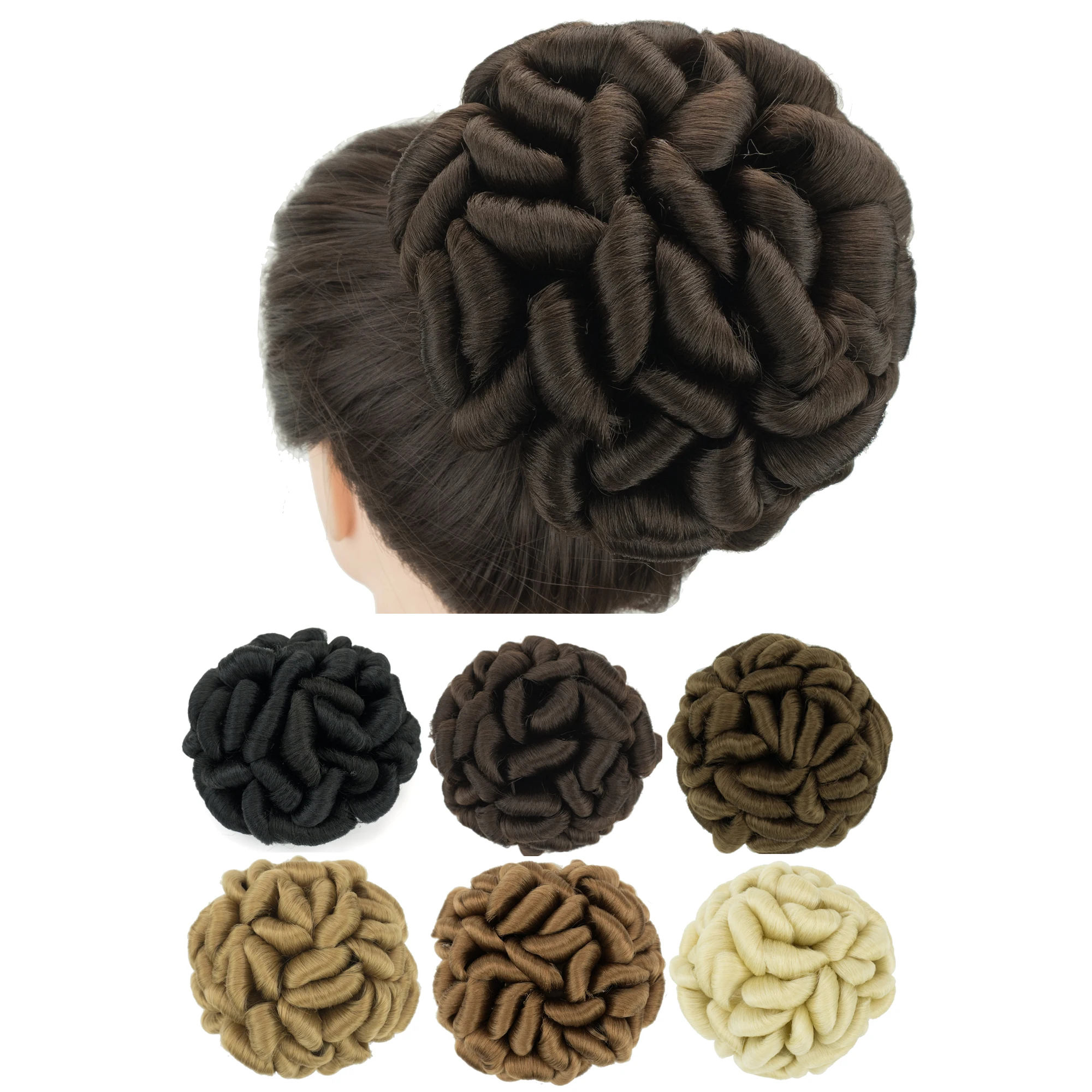 Soowee Large Size Braided Messy Curly Hairstyle Scrunchies Chignon Dancer Hair Cover Donut Hairpiece Hair Buns Updo for Women
