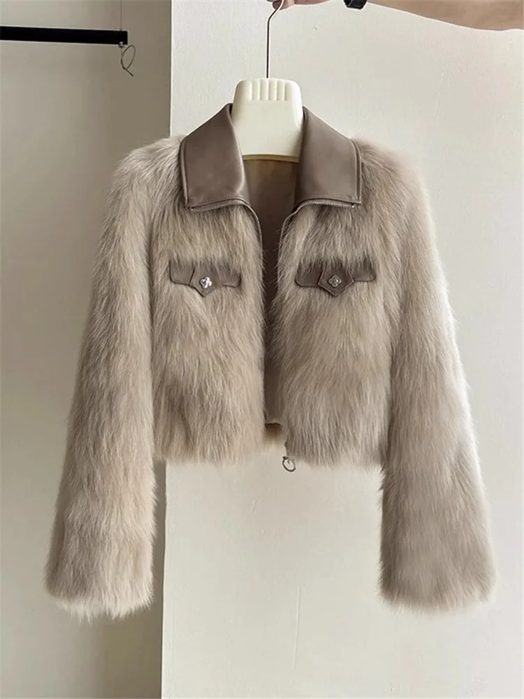 Женская шуба с откидным воротником из искусственного лисьего меха новинка 2024