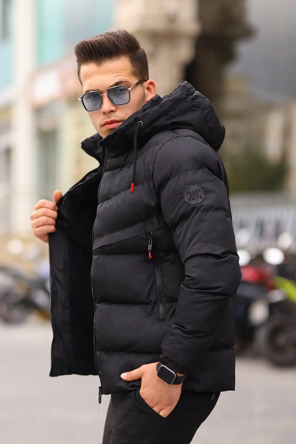 Waterproof And Windproof Fleece Black Men's Coat