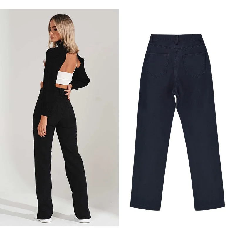 Street hipsters with holes and splits plus size women's jeans, flared pants and ripped jeans slouchy jeans