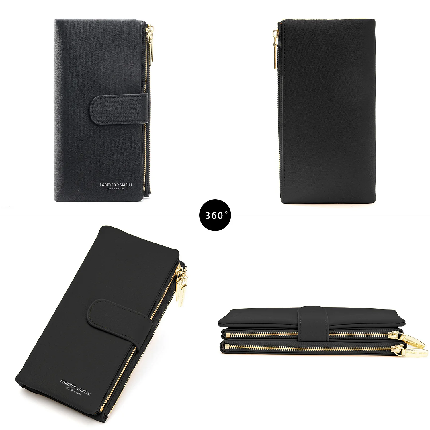 Women's Long Wallet PU Leather Clutch Bag Zipper＆Hasp Large Capacity Coin Purse Phone Pocket