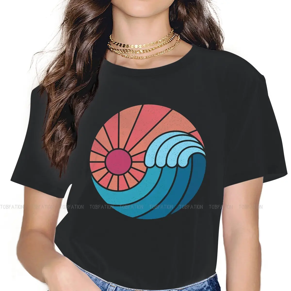 

Sun 100% Cotton TShirts Sea Print Woman's T Shirt New Trend Clothing 4XL.5XL