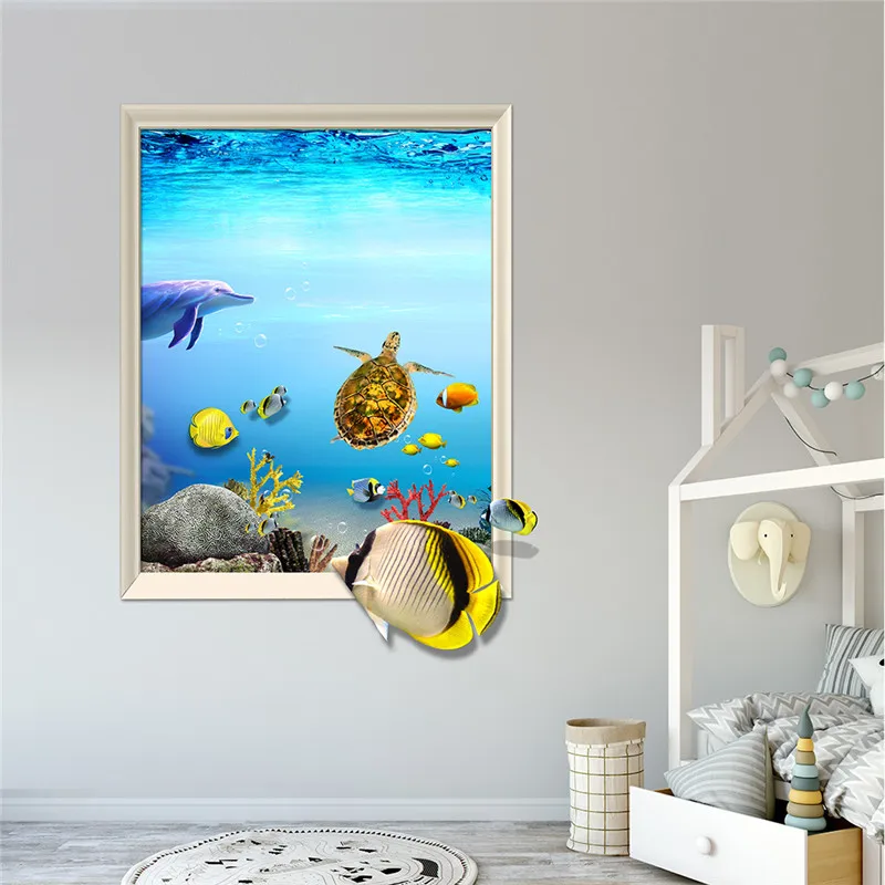 3D Wall Decals Beach Sea Turtles Animals Fauna Turtle Vinyl Decal Sticker Home Decor Design Bathroom Living Room Decoration DIY | Дом и сад