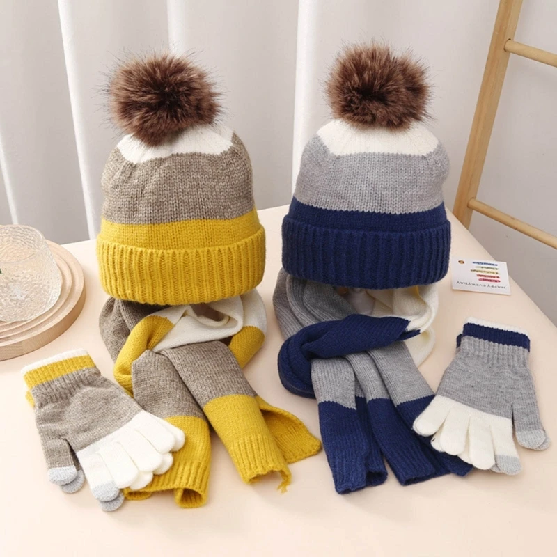

Детская зимняя теплая шапка-бини, шарф, комплект перчаток, шапка для малышей с перчатками, комплект шарфа