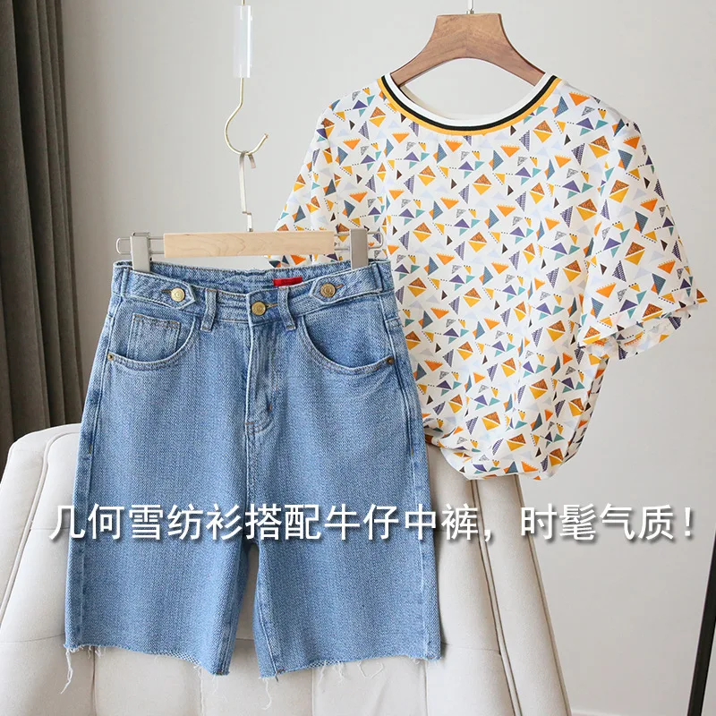 Женская шифоновая футболка в полоску с коротким рукавом и круглым вырезом -