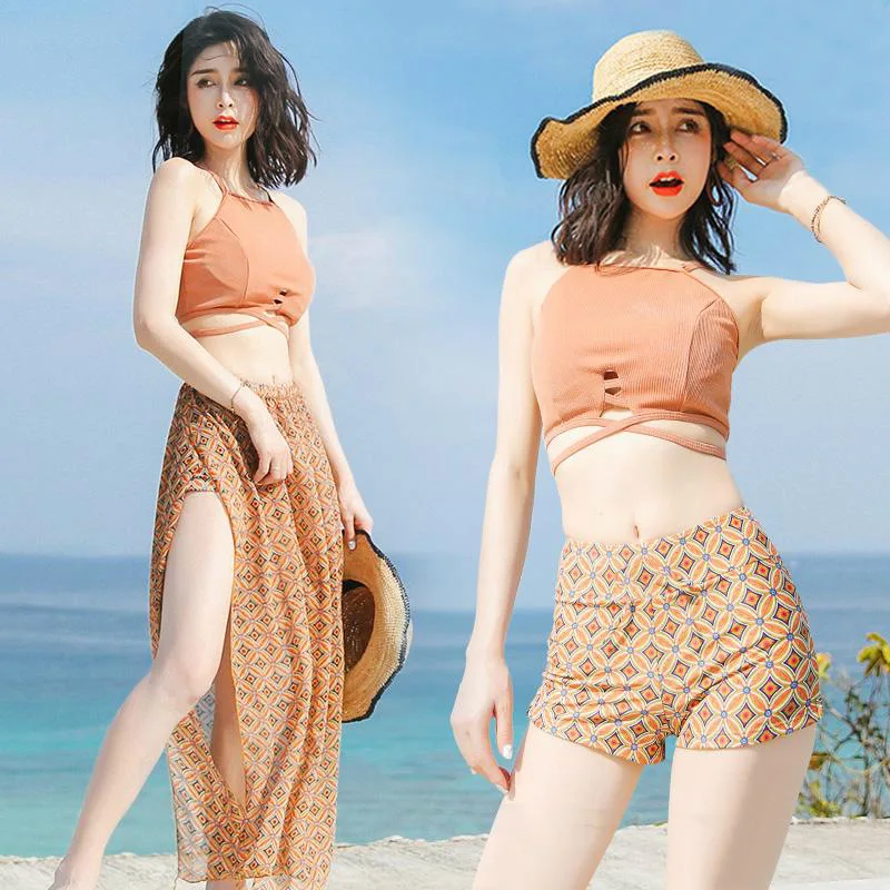 

Комплект из трех предметов, одежда для плавания, тропический сексуальный купальный костюм, накидка для плавания, бикини, Женская пляжная од...