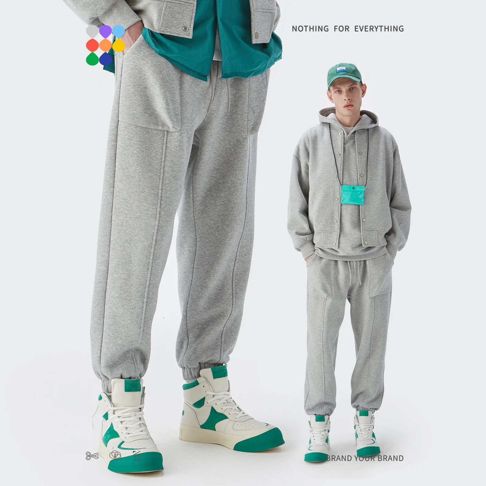 

Thick Fleece Sweatpant Unisex Grey Joggers Pants Winter Warm Casual Pants Men Plain Loose Track Pant Couple Sportswear