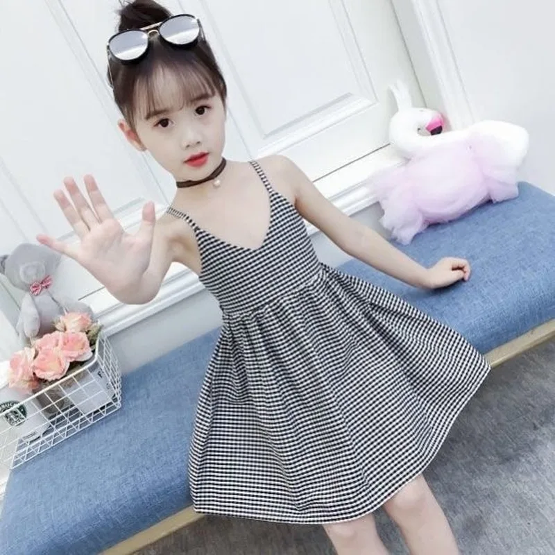 2022 г. летнее милое элегантное платье для девочек красный сарафан в клетку