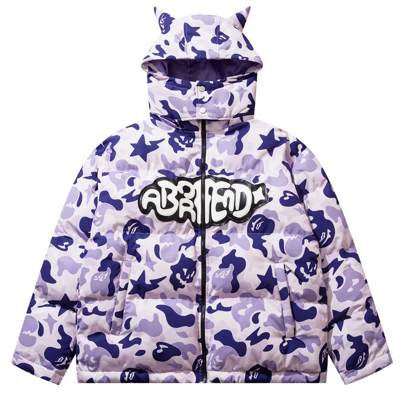 Hip Hop Oversized Padded Parkas Mens Winter Thicken Warm Little Devil Designer Hooded Jackets Puffer Bubble Outwear Couples Tops