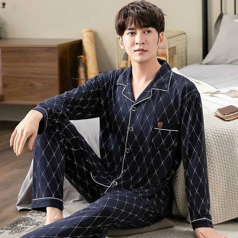 Мужская модальная одежда для сна с длинными рукавами повседневная домашняя