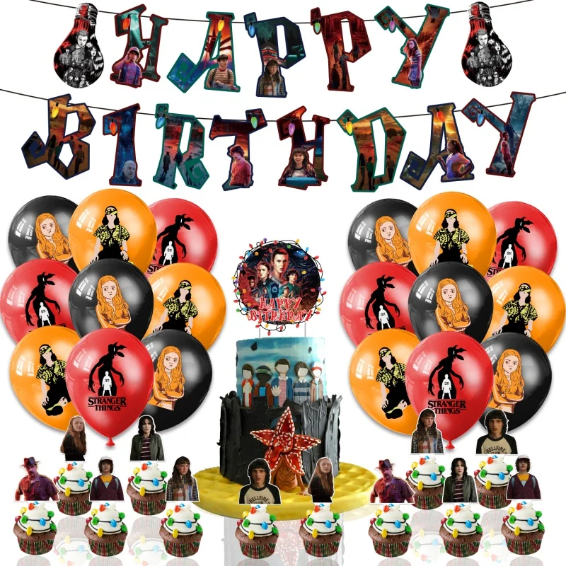Stranger Things Theme Birthday Party Decorations Banner Cupcake Toppers Stranger Things Birthday Party Supplies