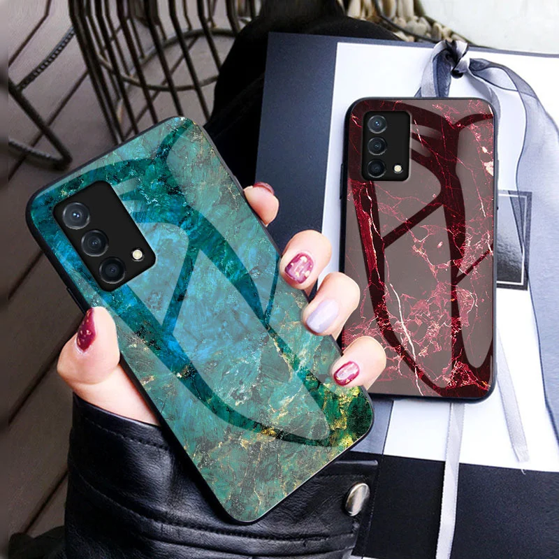 do Realme GT Master Edition RMX3363 RMX3360 Etui odporne na wstrząsy Marble Glass Hard Back Cover Case Soft Bumper