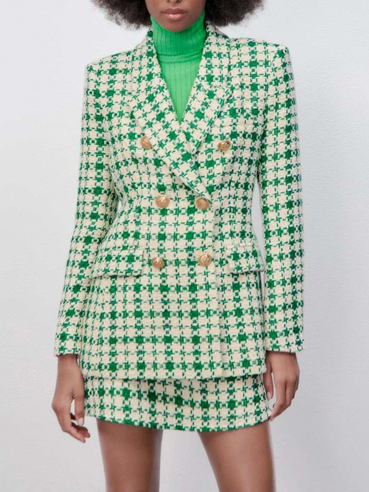 

2-piece Suit 2022 New Fashion British Plaid Skirt + Suits Elegant Chic Young Student Women 2-piece Suit street spring Suit women