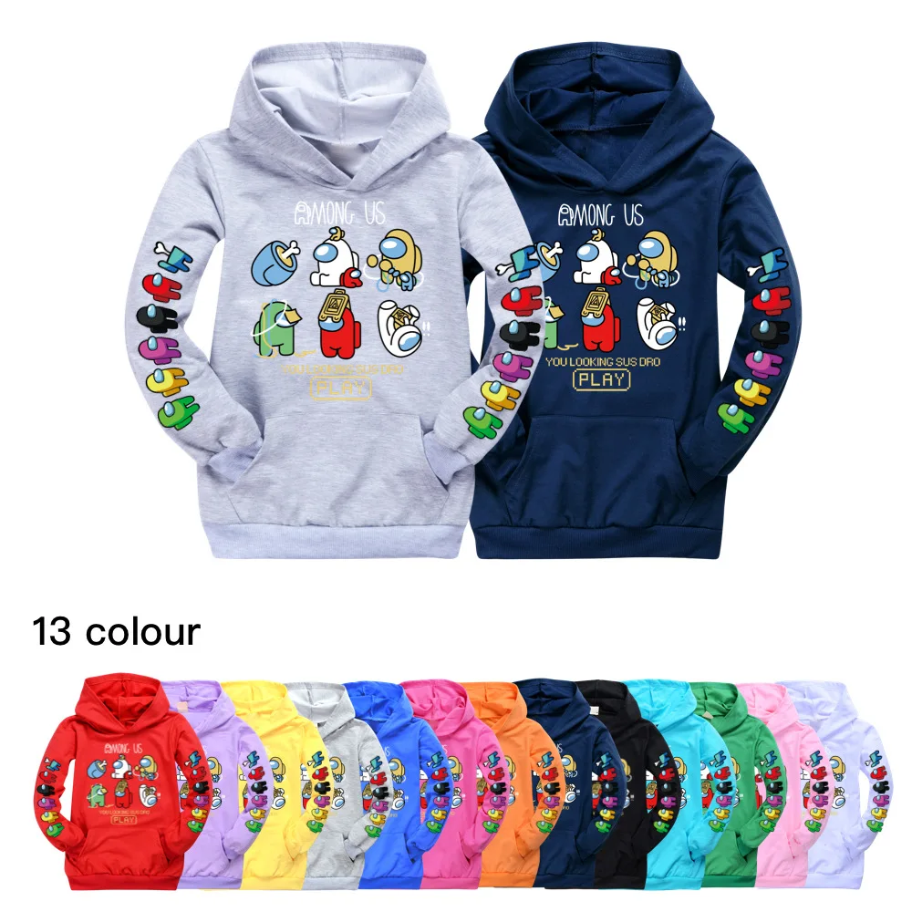 

2-15 Years Old Cartoon Printed Baby Boy Hoodie Among Us Fall Boys Long Sleeve Sweatshirts Kids Clothes Cotton Tops