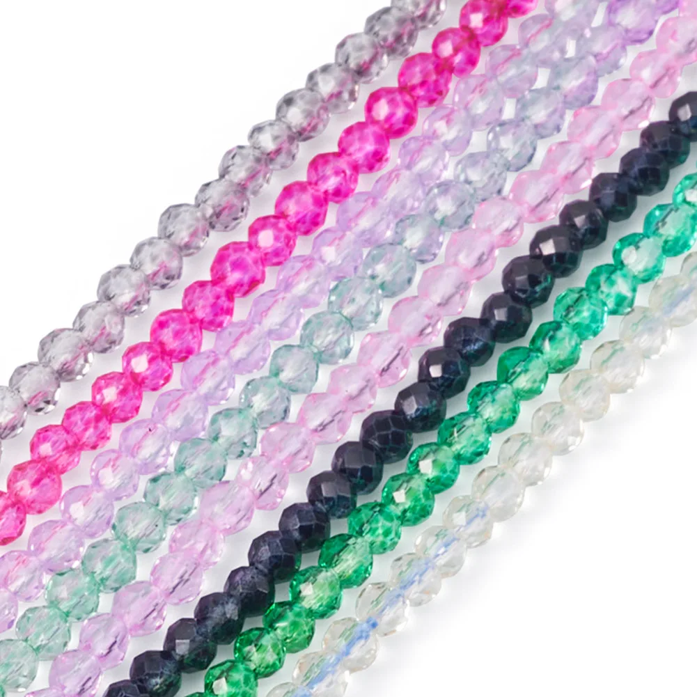 

8 Strands 2mm Transparent Glass Beads Colorful Faceted Loose Round Spacer Beads For Necklace Bracelet Jewelry Making Supplies