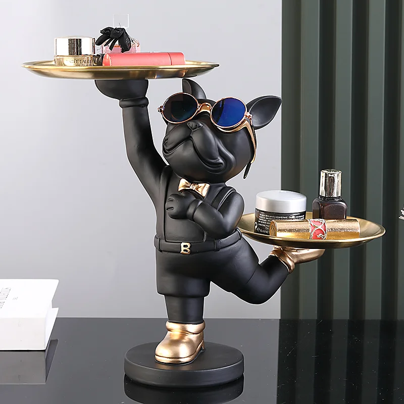 

Standing French Bulldog Butler with Double Tray Dog Decoration for Home Decor Statue Ornaments for room Nordic Home Decor