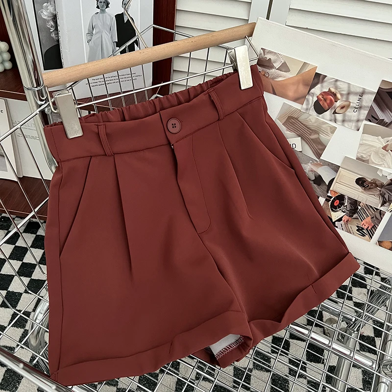 2023 Summer New Fashion All-Matching Elastic High Waist Slimming Suit Shorts Wide Leg Casual Pants Straight-Leg Pants for Women