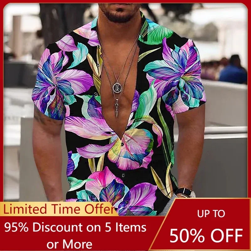 

Мужская рубашка с принтом, коротким рукавом и пуговицами на воротнике