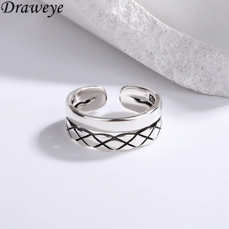 

Draweye Anilos Mujer Double Layer Vintage Simple Korean Fashion Stainless Steel Rings for Women Elegant Cuff Minimalism Jewelry