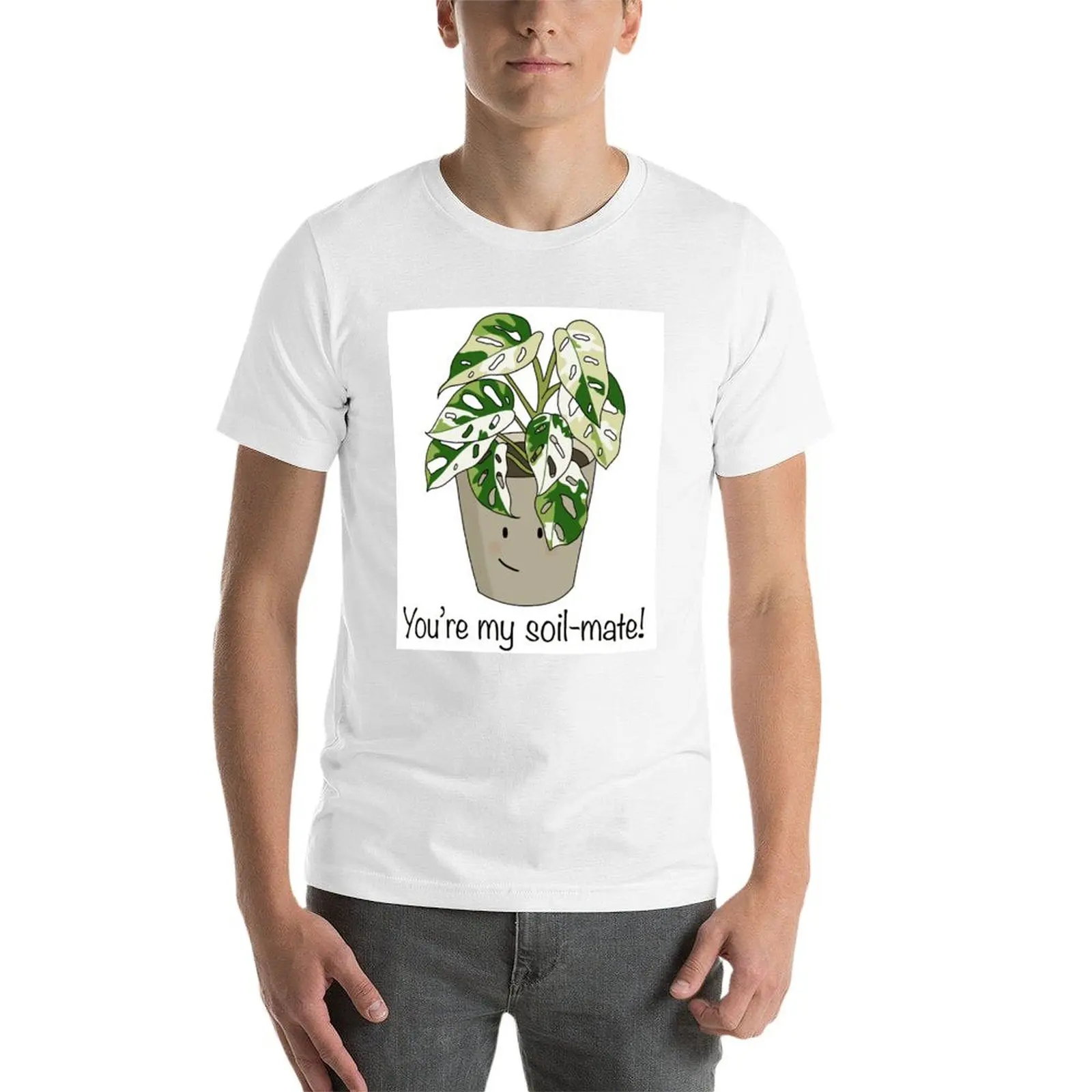 Фото Футболка Monstera Deliciosa Variegata (белая монстера) из хлопка, однотонная, с короткими рукавами №3