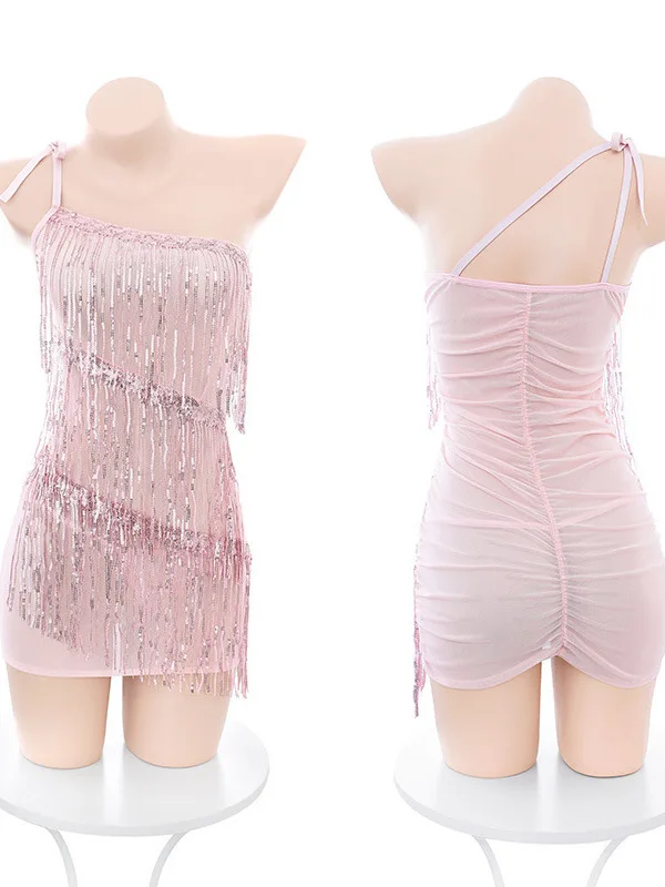 Сексуальная прозрачная юбка с блестками и кисточками облегающая женская без