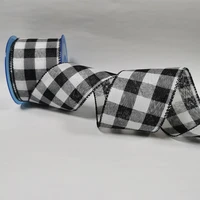 25yards plaid ribbon blackwhite checked wired edge for festival christmas decoration new year gift wrapping 38mm63mm