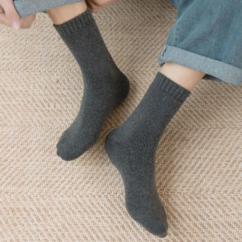 Однотонные носки женские зимние толстые Нескользящие вязаные средней длины 4